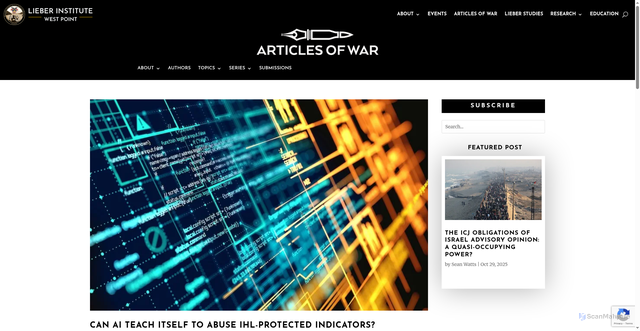 Security scan screenshot of https://lieber.westpoint.edu/articles-of-war/
