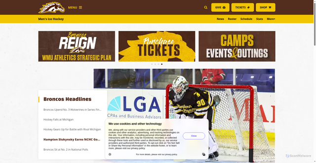 Security scan screenshot of https://wmubroncos.com/sports/mens-ice-hockey