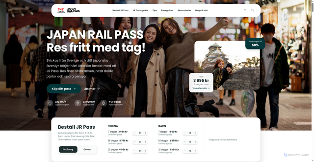 Security scan screenshot of https://japanrailpass.se