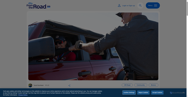Security scan screenshot of https://www.fromtheroad.ford.com/us/en/articles/2025/proud-to-honor-bronco-off-roadeo-veterans