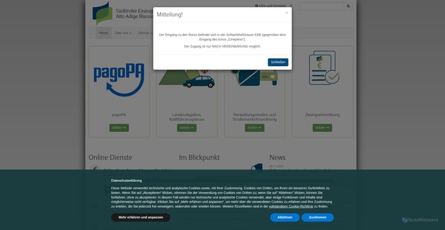 Security scan screenshot of https://www.altoadigeriscossioni.it/de/default.asp