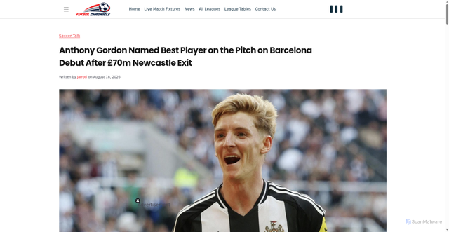Security scan screenshot of https://futbolchronicle.com/anthony-gordon-named-best-player-on-the-pitch-on-barcelona-debut-after-70m-newcastle-exit/