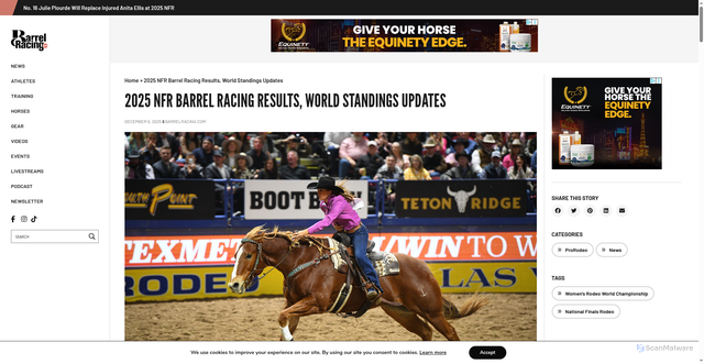 Security scan screenshot of https://barrelracing.com/news/barrel-racing-results-nfr-2025/