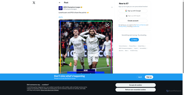 Security scan screenshot of https://x.com/ChampionsLeague/status/1973497629972869169