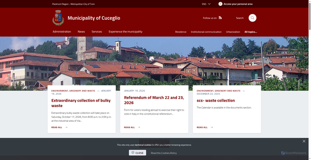 Security scan screenshot of https://www.comune.cuceglio.to.it/it-it/home