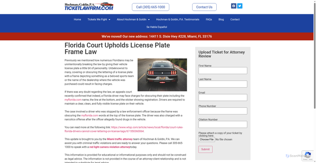 Security scan screenshot of https://hochmanandgoldin.com/florida-court-upholds-license-plate-frame-law/