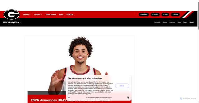 Security scan screenshot of https://georgiadogs.com/news/2025/10/7/mens-basketball-espn-announces-ugas-2025-26-sec-mbb-schedule