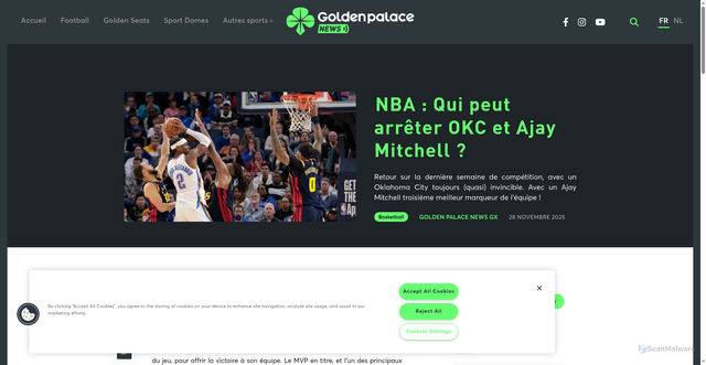 Security scan screenshot of https://www.goldenpalacenews.be/2025/11/28/nba-qui-peut-arreter-okc-et-ajay-mitchell/