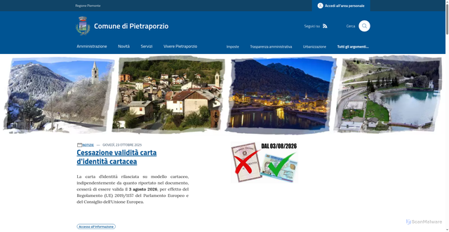 Security scan screenshot of https://www.comune.pietraporzio.cn.it/