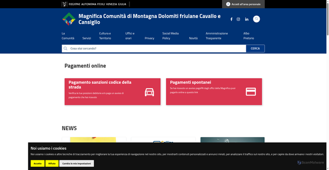 Security scan screenshot of http://magnificamontagna.comunitafvg.it/