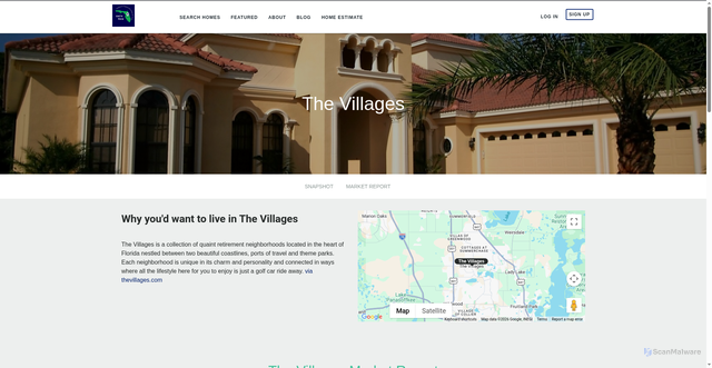 Security scan screenshot of https://www.explorehomesincentralflorida.com/guides/city/fl/the%20villages/