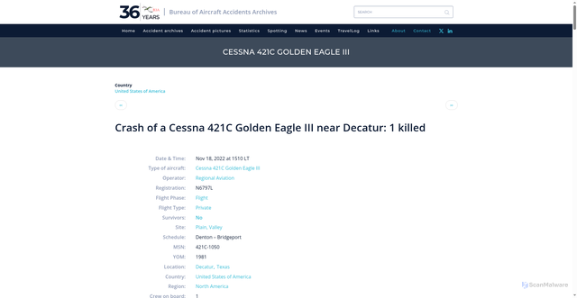 Security scan screenshot of https://www.baaa-acro.com/aircraft/cessna-421c-golden-eagle-iii?page=1