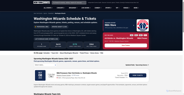 Security scan screenshot of https://new-york.events/sports/washington-wizards/