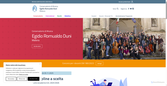 Security scan screenshot of https://www.conservatoriomatera.it/