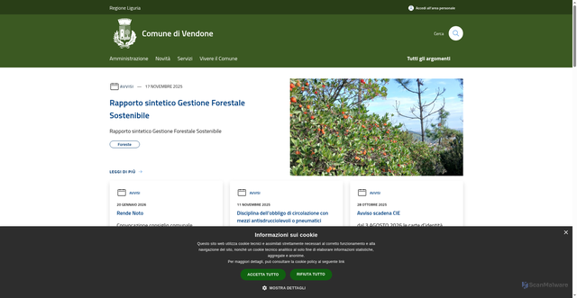 Security scan screenshot of https://www.comune.vendone.sv.it/it
