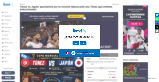 Security scan screenshot of https://bestfy.com/tunez-vs-japon-apostamos-por-la-victoria-nipona-ante-una-tunez-que-estrena-seleccionador/