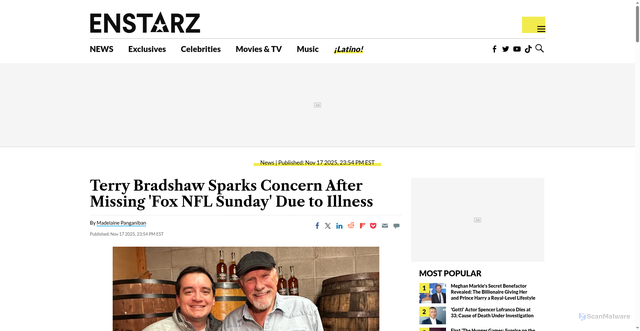 Security scan screenshot of https://www.enstarz.com/articles/243067/20251117/terry-bradshaw-sparks-concern-after-missing-fox-nfl-sunday-due-illness.htm