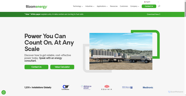 Security scan screenshot of https://www.bloomenergy.com/
