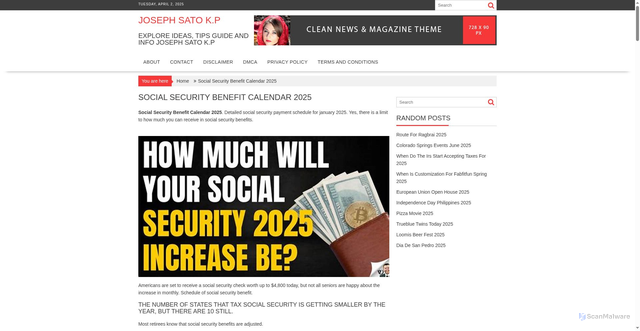 Security scan screenshot of https://josephsatokp.pages.dev/qhjw-social-security-benefit-calendar-2025-zltrc/