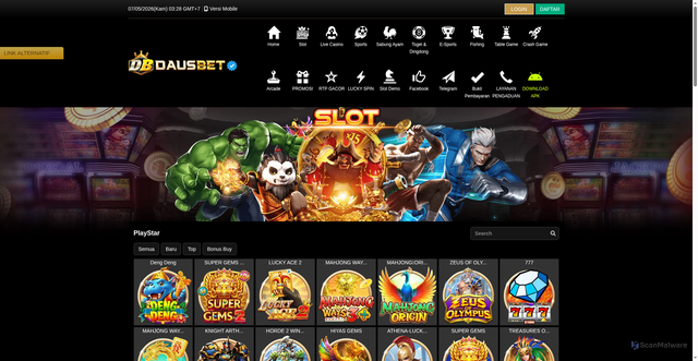 Security scan screenshot of https://dausbetkuberani.click/desktop/game/slot/playstar