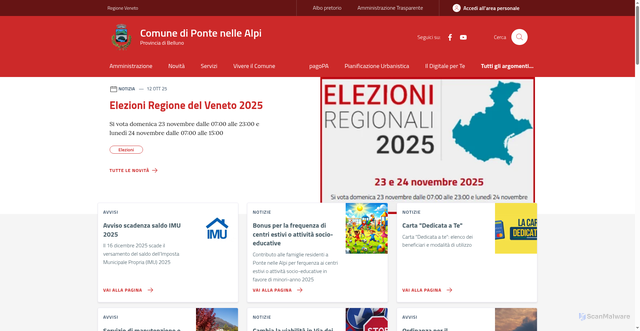 Security scan screenshot of https://www.comune.pontenellealpi.bl.it/