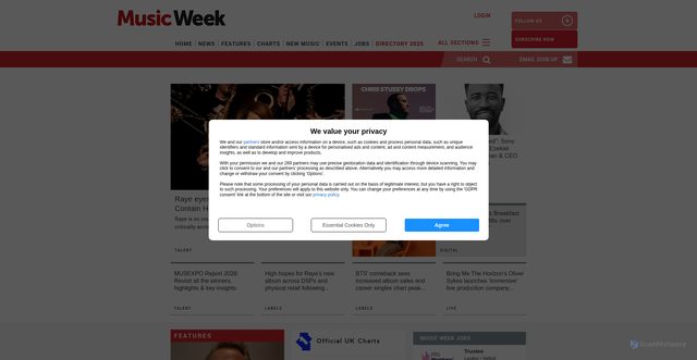 Security scan screenshot of https://musicweek.com