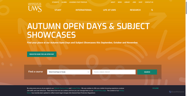 Security scan screenshot of https://www.uws.ac.uk/