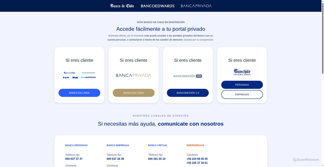 Security scan screenshot of https://bancochile.cl