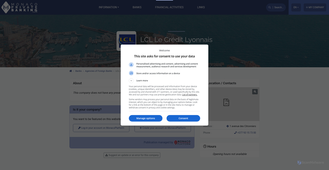 Security scan screenshot of https://old.monaco-privatebanking.com/en/company/lcl-le-credit-lyonnais.html