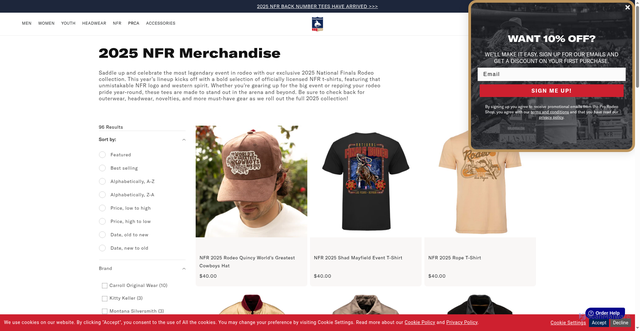 Security scan screenshot of https://shop.prorodeo.com/collections/2025-nfr-merchandise