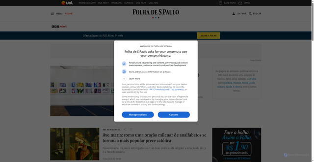 Security scan screenshot of https://www1.folha.uol.com.br/bbc/