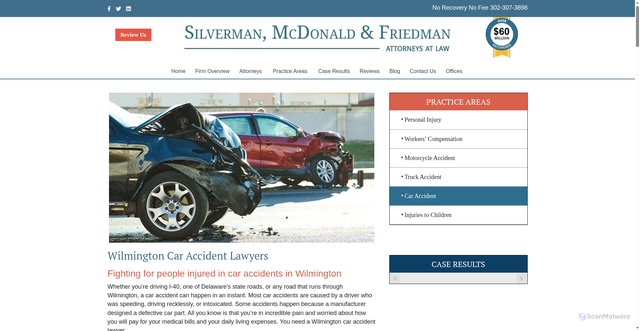 Security scan screenshot of https://www.smflegal.com/wilmington/car-accident-lawyers/
