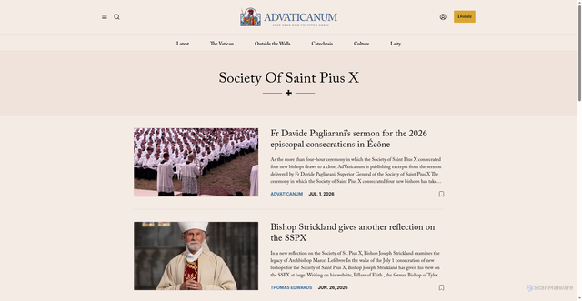 Security scan screenshot of https://advaticanum.com/tag/society-of-saint-pius-x/page/1/