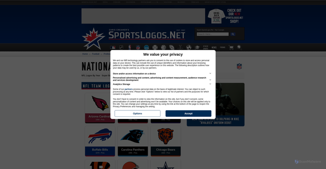 Security scan screenshot of https://www.sportslogos.net/teams/list_by_league/7/National-Football-League-Logos/NFL-Logos/