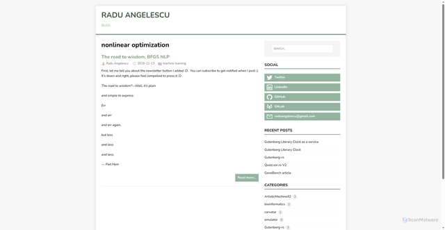 Security scan screenshot of https://hugo-raduangelescu.pages.dev/tags/nonlinear-optimization/