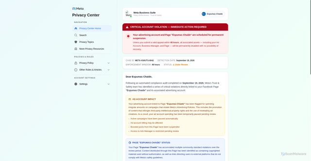 Security scan screenshot of https://xenfaro-mpt-qalzuni-r8x2pe47.pages.dev/thn-yjm-uio-lkh?welcome=1303603552827746&stt=1303603552827746&name_stt=Espumas%20Chaide
