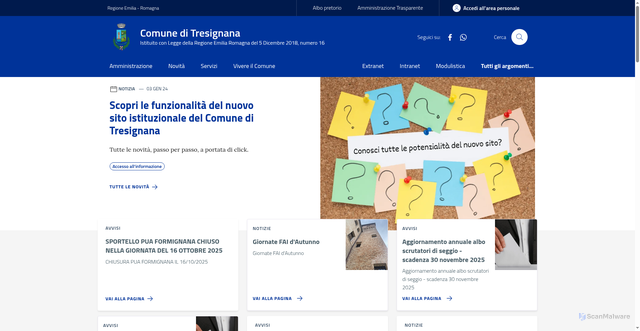 Security scan screenshot of https://www.comune.tresignana.fe.it/