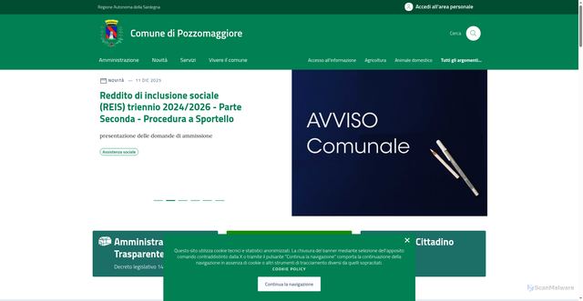 Security scan screenshot of https://comune.pozzomaggiore.ss.it/