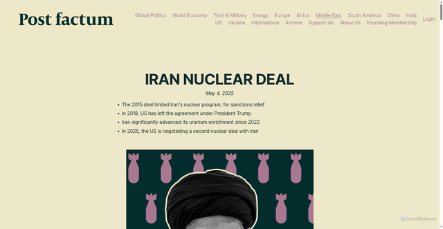 Security scan screenshot of https://www.postfactum.co.uk/iran-nuclear-deal-weapons-israel-weapons-test-russia-china-trump-us-donald-biden-2015-2018-2023-talks-news-negotiations-oil-trade-does-have0