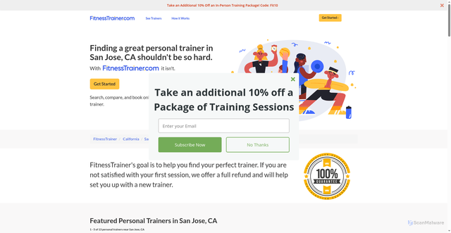 Security scan screenshot of https://fitnesstrainer.com/san-jose-ca/personal-trainer
