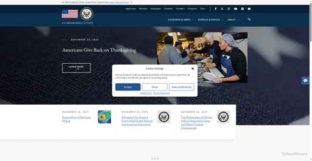 Security scan screenshot of https://www.state.gov/
