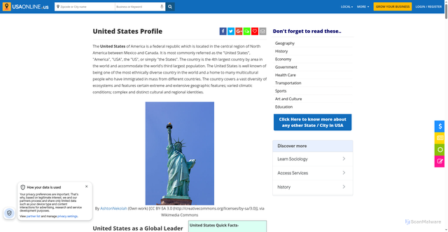 Security scan screenshot of https://www.usaonline.us/guide/usa-guide
