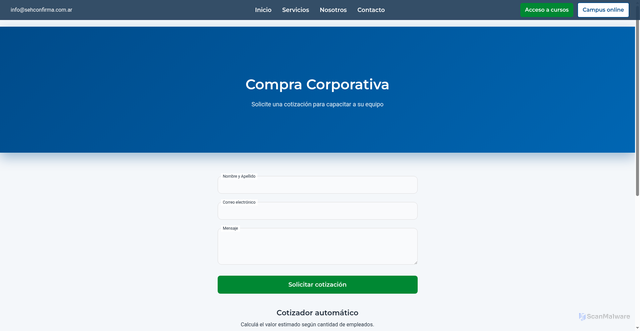 Security scan screenshot of https://sehconfirma.com.ar/cursos/compra-corporativa.html