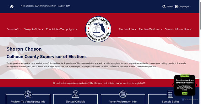 Security scan screenshot of https://votecalhounfl.gov/