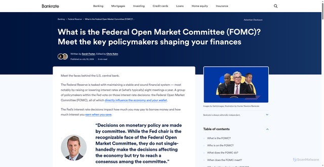 Security scan screenshot of https://www.bankrate.com/banking/federal-reserve/what-is-the-federal-open-market-committee-fomc/