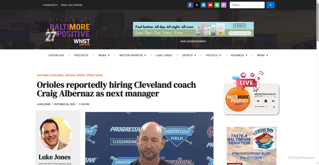Security scan screenshot of https://baltimorepositive.com/orioles-reportedly-hiring-cleveland-coach-craig-albernaz-as-next-manager/