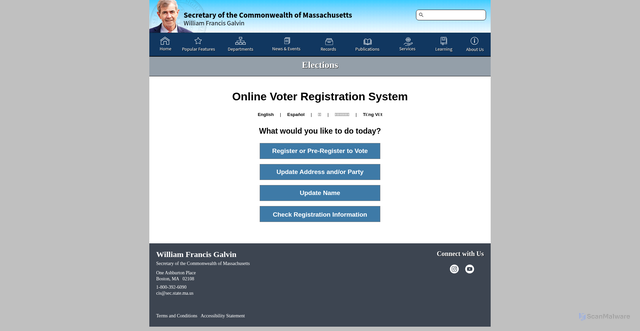 Security scan screenshot of https://www.sec.state.ma.us/ovr/