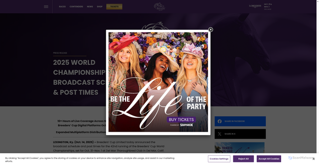 Security scan screenshot of https://breederscup.com/news/2025/2025-world-championships-broadcast-schedule-post-times