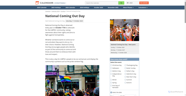 Security scan screenshot of https://www.calendarr.com/united-states/national-coming-out-day/