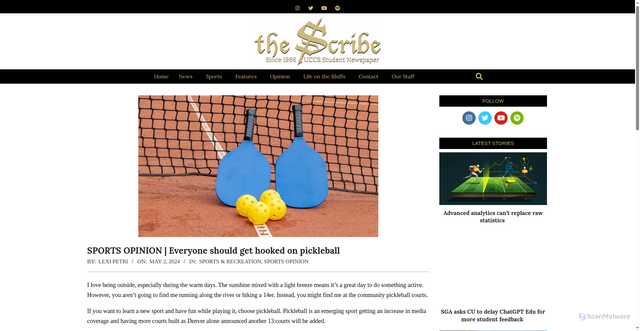 Security scan screenshot of https://scribe.uccs.edu/sports-opinion-everyone-should-get-hooked-on-pickleball/